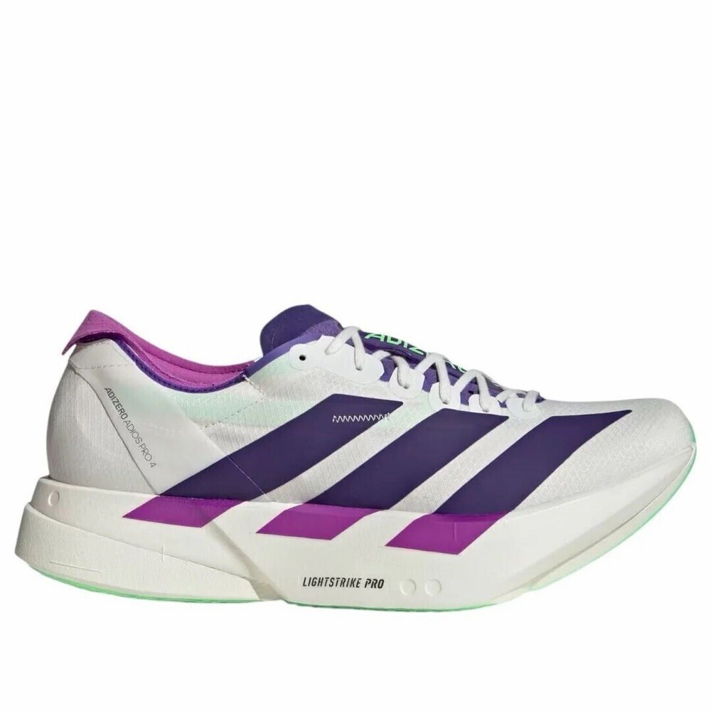 Size 11.5 Adidas Adizero Adios Pro 4 Core White Purple Lime Burst JR1656 $250